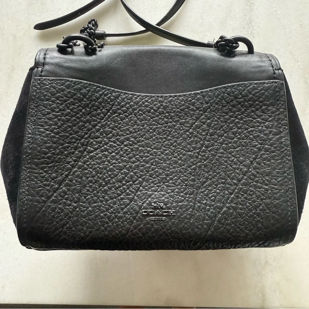 COACH Faye Crossbody Purse Bag All Black Pebbled Leather Flap F1880-F22349 - Picture 3 of 15